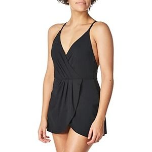 Anne Cole Women's Swimdress One Piece Black Size 6 Cross Back Faux Wrap New.